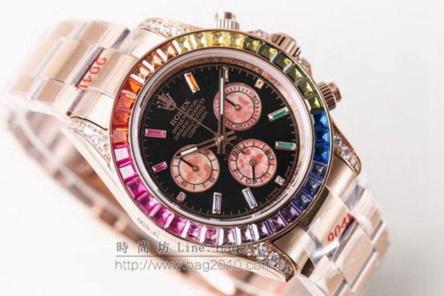 勞力士手錶 Rolex全新彩虹圈迪通拿Daytona 緞紋字面 Rolex高端男士腕表  hds1051